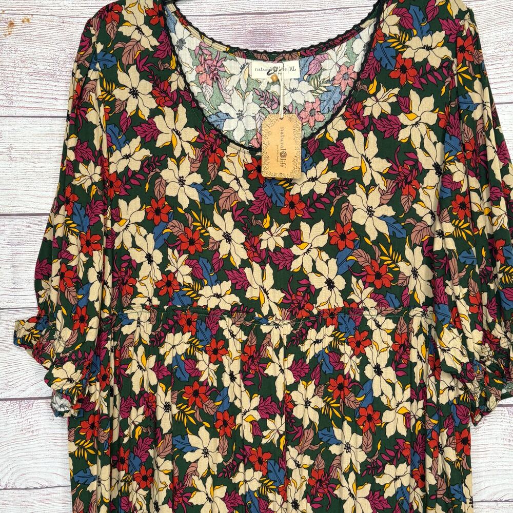 Natural Life Collette Tiered Maxi Tiered Dress Green White Lilies Floral XL New - Picture 8 of 16